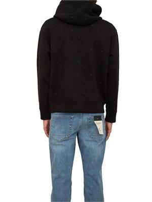 Felpa uomo Emporio Armani in jersey nero con ricamo logo micro aquile all-over in UOMO