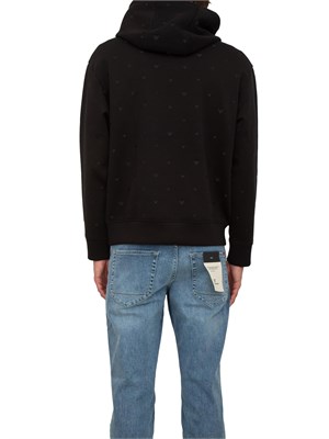 Felpa uomo Emporio Armani in jersey nero con ricamo logo micro aquile all-over in UOMO