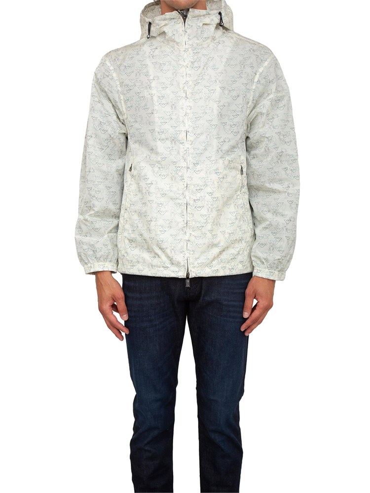 Giubbino avorio Emporio Armani uomo in nylon stampa aquile e soggetti marini all over