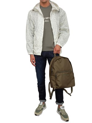 Giubbino avorio Emporio Armani uomo in nylon stampa aquile e soggetti marini all over in UOMO
