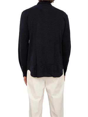 Camicia uomo Emporio Armani in cotone e lyocell blu con logo lettering flock all over in UOMO