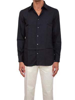 Camicia uomo Emporio Armani in misto cotone e lyocell blu in UOMO