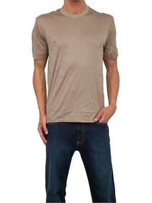 T-shirt uomo Emporio Armani in cotone tortora con logo aquila all-over in UOMO