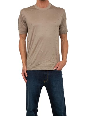 T-shirt uomo Emporio Armani in cotone tortora con logo aquila all-over in UOMO