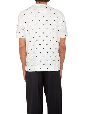 T-shirt uomo Emporio Armani in cotone avorio con logo aquila all-over in UOMO