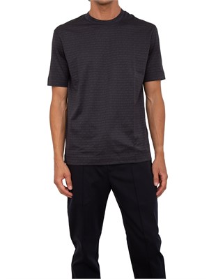 T-shirt uomo Emporio Armani in cotone nero con stampa logo lettering all-over in UOMO