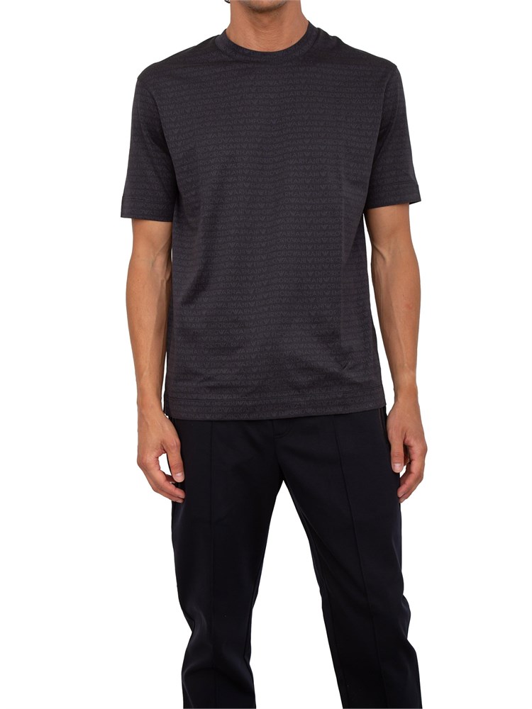 T-shirt uomo Emporio Armani in cotone nero con stampa logo lettering all-over