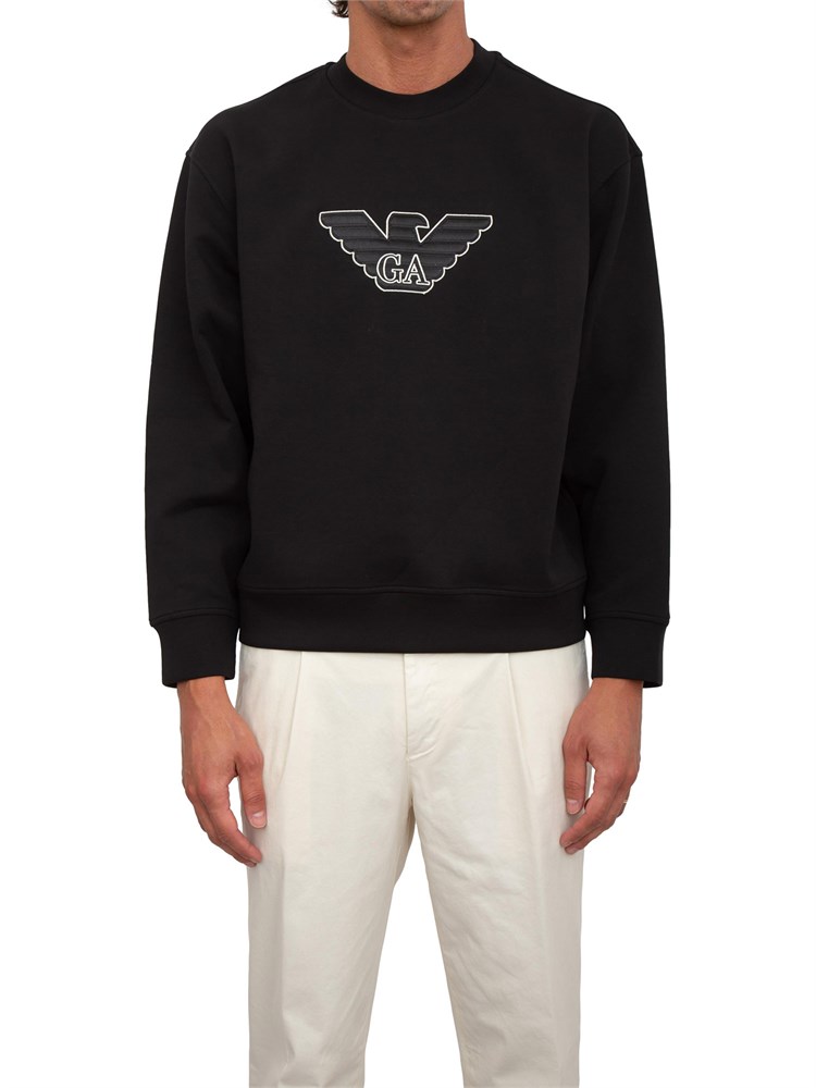 Felpa uomo Emporio Armani in double jersey nero con ricamo logo