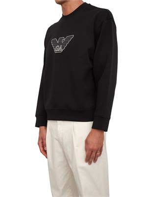 Felpa uomo Emporio Armani in double jersey nero con ricamo logo in UOMO