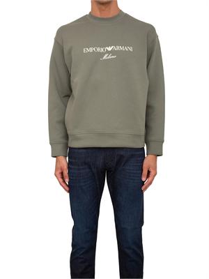 Felpa uomo Emporio Armani in double jersey verde con ricamo logo in UOMO