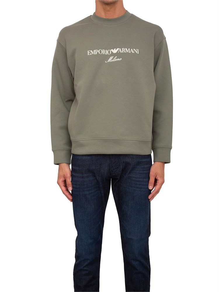 Felpa uomo Emporio Armani in double jersey verde con ricamo logo