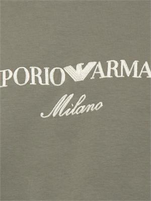 Felpa uomo Emporio Armani in double jersey verde con ricamo logo in UOMO