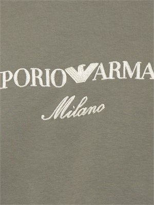 Felpa uomo Emporio Armani in double jersey verde con ricamo logo in UOMO
