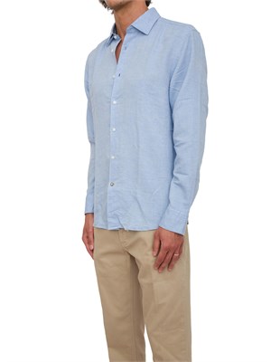 Camicia maniche lunghe Boss azzurro in misto lino cotone in UOMO