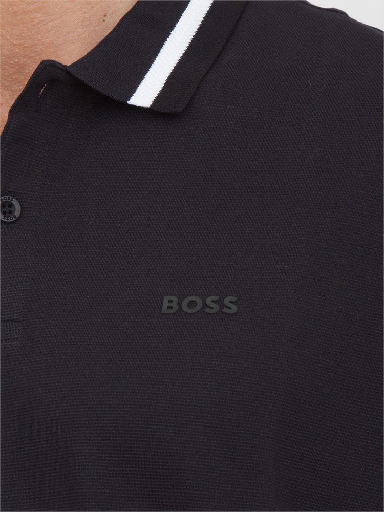 Polo Boss blu modello Paddy con righe a contrasto