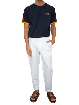 T-shirt Sun 68 in piquet blu con ricami in UOMO