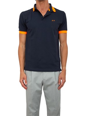Polo Sun68 in piquet di cotone blu navy in UOMO