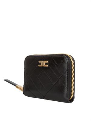 Portafoglio nero Elisabetta Franchi in ecopelle con zip e  logo oro in DONNA