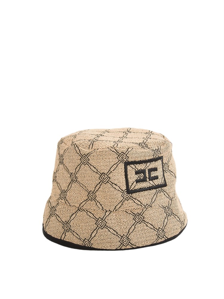 Cappello bucket Elisabetta Franchi in rafia con losanga