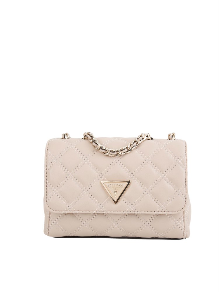 Borsa a tracolla Guess Jeans in similpelle trapuntata rosa cipria e tracolla catena