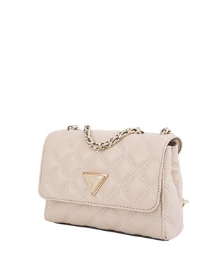 Borsa a tracolla Guess Jeans in similpelle trapuntata rosa cipria e tracolla catena in DONNA