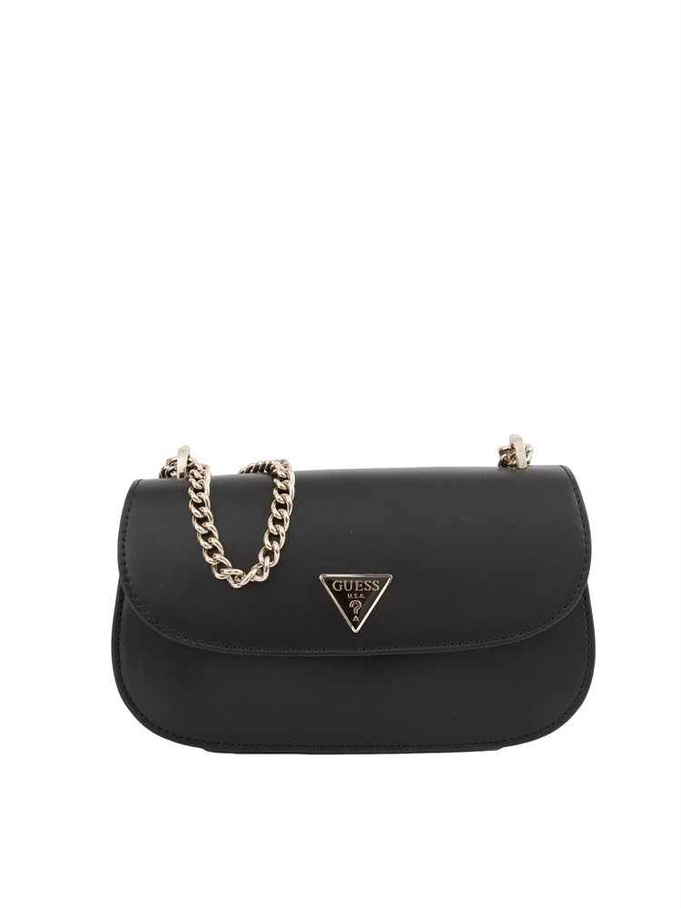 Borsa a spalla Guess Jeans in ecopelle nera liscia con tracolla a catena