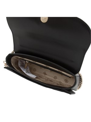 Borsa a spalla Guess Jeans in ecopelle nera liscia con tracolla a catena in DONNA