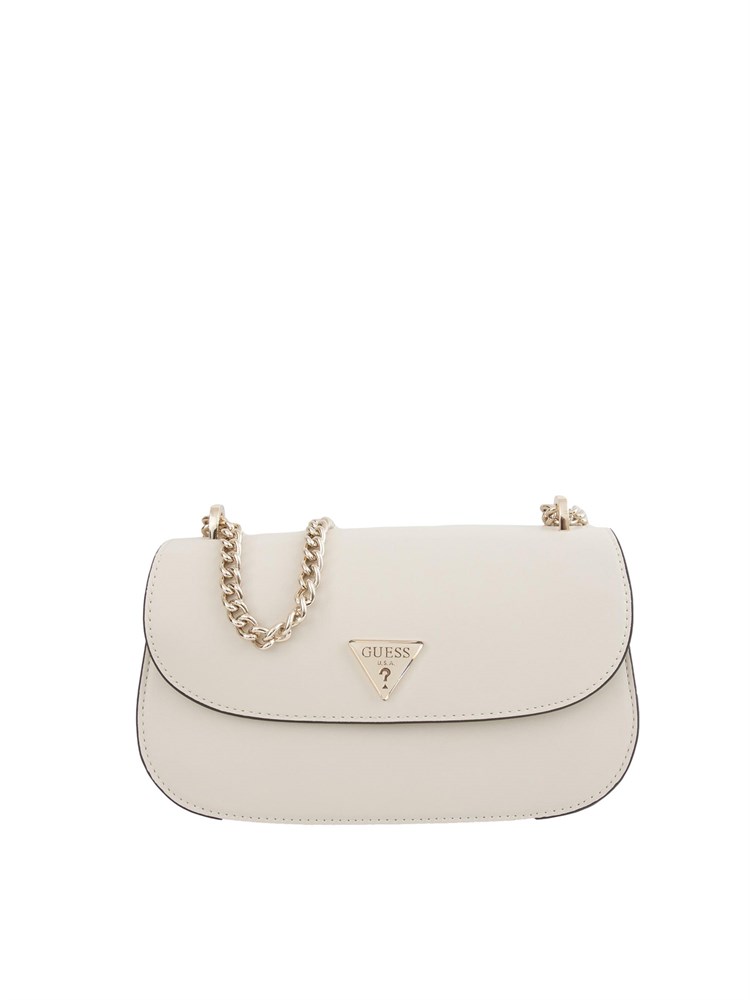 Borsa a spalla Guess Jeans in ecopelle color panna liscia con tracolla a catena