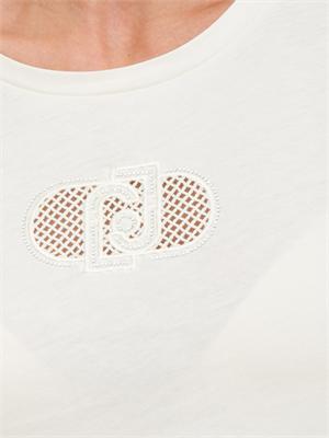 T-shirt Liu Jo donna in cotone bianco con logo rete e strass davanti in DONNA