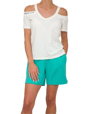 T-shirt bianca Liu Jo donna modello cut out su spalle e logo a contrasto in DONNA