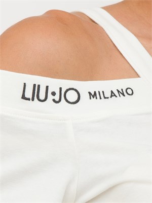T-shirt bianca Liu Jo donna modello cut out su spalle e logo a contrasto in DONNA