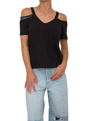 T-shirt nera Liu Jo donna modello cut out su spalle e logo a contrasto in DONNA