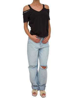 T-shirt nera Liu Jo donna modello cut out su spalle e logo a contrasto in DONNA