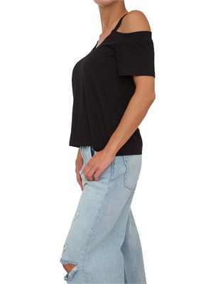 T-shirt nera Liu Jo donna modello cut out su spalle e logo a contrasto in DONNA
