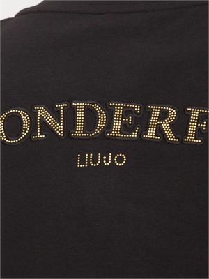 T-shirt nera Liu Jo donna con spacco davanti e lettering strass dietro in DONNA