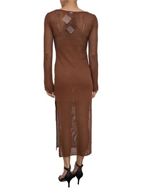 Abito regular midi Fracomina in maglia traforata marrone con inserti lurex in DONNA