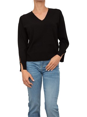 Maglia nera Nenette con scollo V e maniche con taglio e inserto oro in DONNA