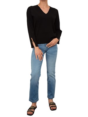 Maglia nera Nenette con scollo V e maniche con taglio e inserto oro in DONNA