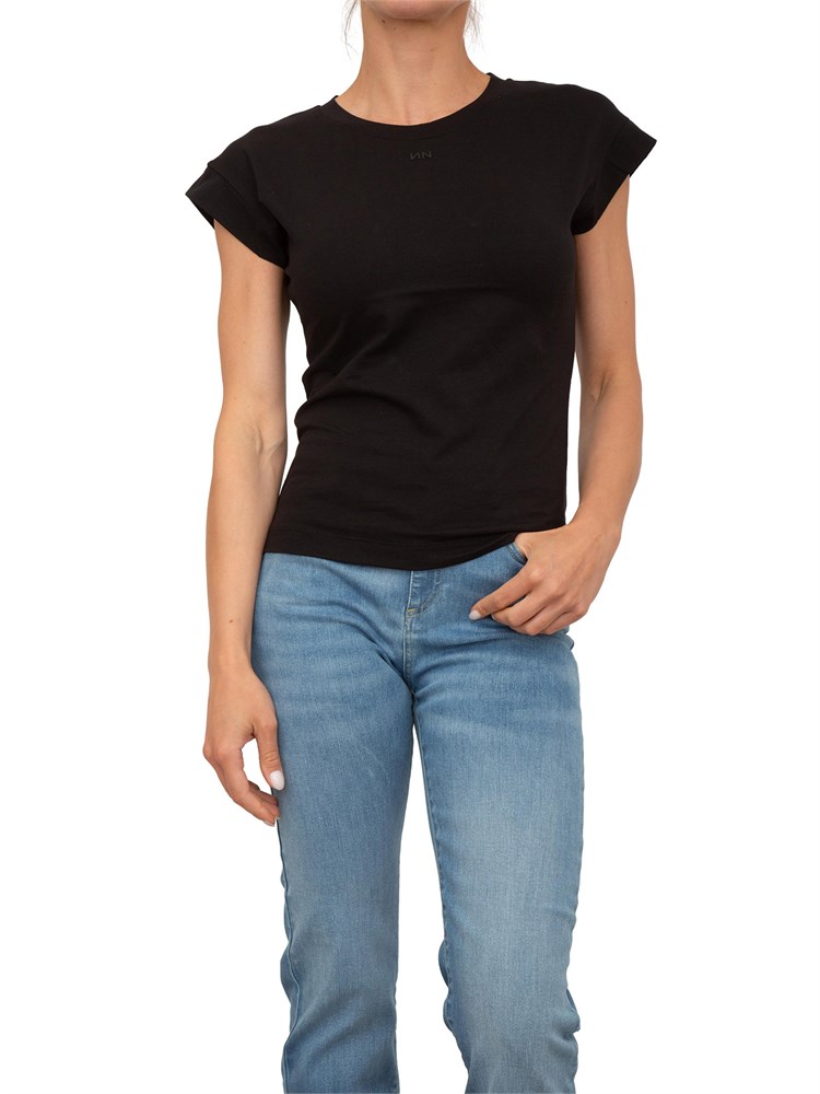 T-shirt nera Nenette maniche corte e logo monogram tono su tono
