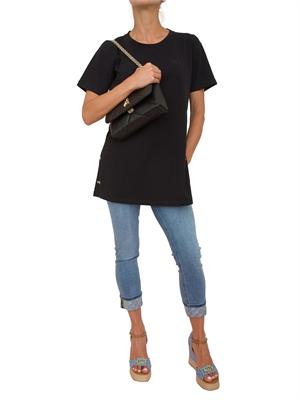 T-shirt nera Liu Jo donna con spacchi laterali e bottoni dorati in DONNA
