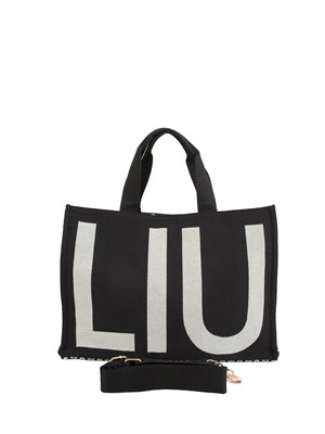 Tote bag Liu Jo donna tessuto jacquard nero con maxi logo in DONNA