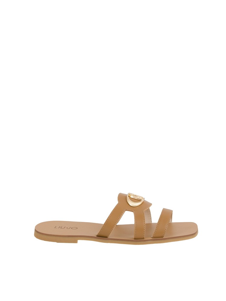 Ciabatte flat Liu Jo in pelle cuoio con maxi logo monogram