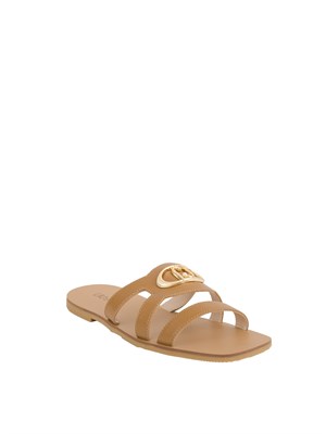 Ciabatte flat Liu Jo in pelle cuoio con maxi logo monogram in DONNA