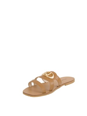 Ciabatte flat Liu Jo in pelle cuoio con maxi logo monogram in DONNA