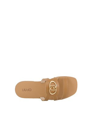 Ciabatte flat Liu Jo in pelle cuoio con maxi logo monogram in DONNA