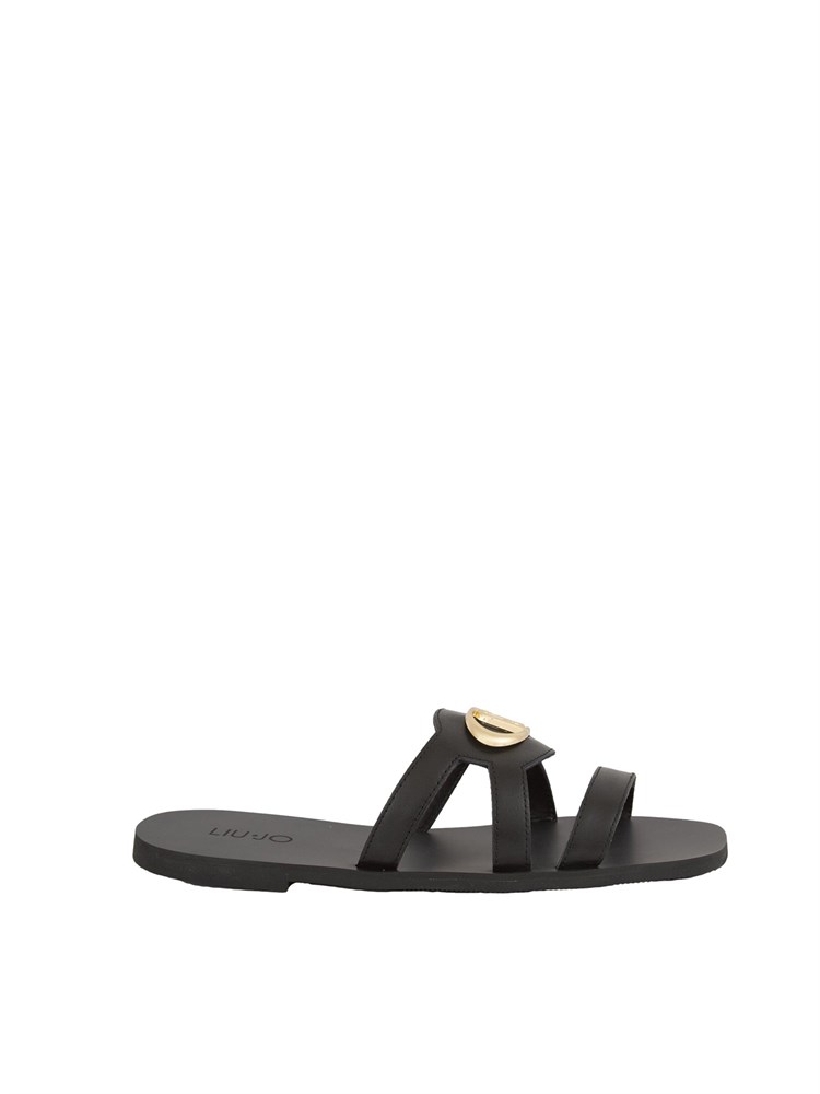 Ciabatte flat Liu Jo in pelle nera con maxi logo monogram