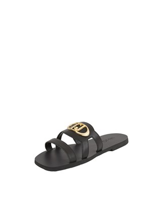Ciabatte flat Liu Jo in pelle nera con maxi logo monogram in DONNA