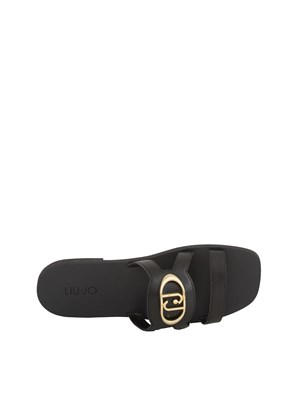 Ciabatte flat Liu Jo in pelle nera con maxi logo monogram in DONNA