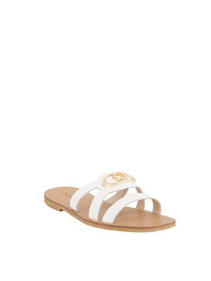 Ciabatte flat Liu Jo in pelle bianca con maxi logo monogram in DONNA
