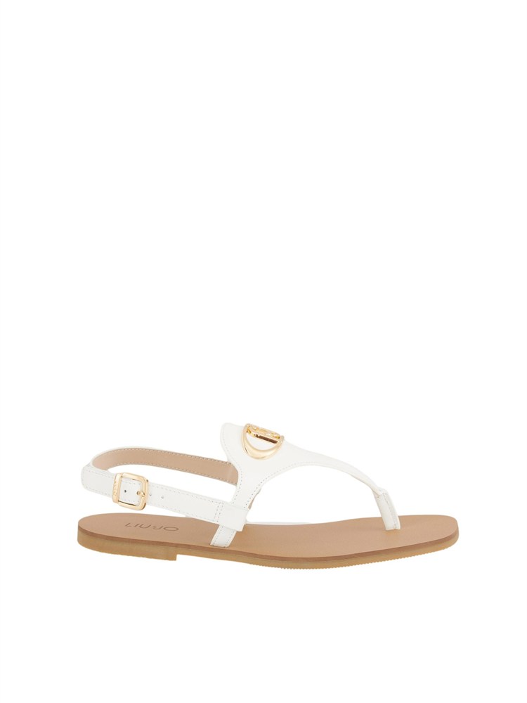 Sandali infradito Liu Jo in pelle bianca con logo monogram e chiusura cinturino